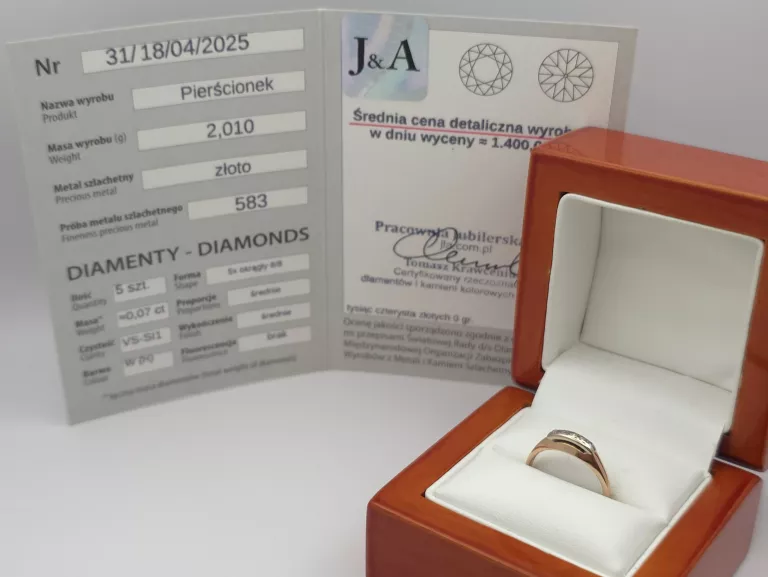 ZŁOTY PIERŚCIONEK Z DIAMENTAMI 0,07CT - 583 R.11 2,01G CERT