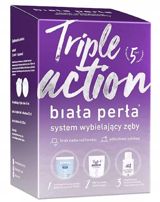 BIAŁA PERŁA TRIPLE ACTION, SYSTEM WYBIELAJĄCY ZĘBY, 1 ZESTAWV