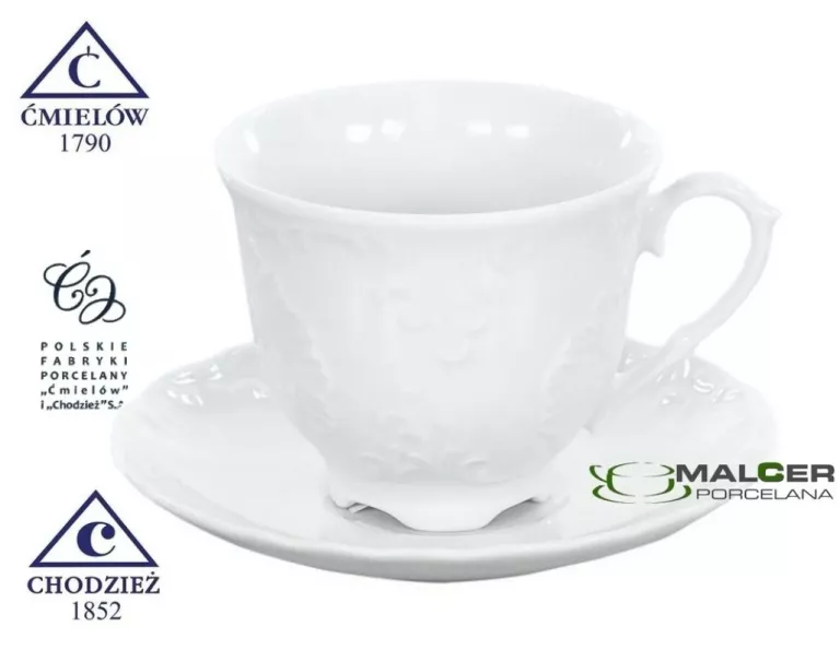 0001 SERWIS KAWOWY 6/12 BIAŁA MARIA ROCOCO PORCELANA ĆMIELÓW PORCELANA