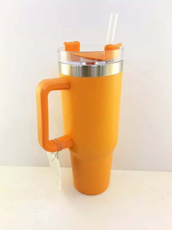 KUBEK TERMICZNY ZE SŁOMKĄ POMARAŃCZOWY 1100ML
