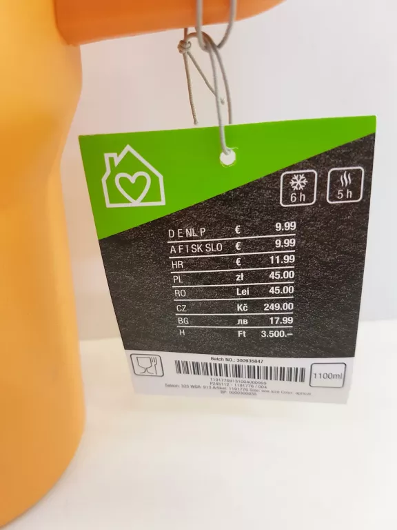 KUBEK TERMICZNY ZE SŁOMKĄ POMARAŃCZOWY 1100ML