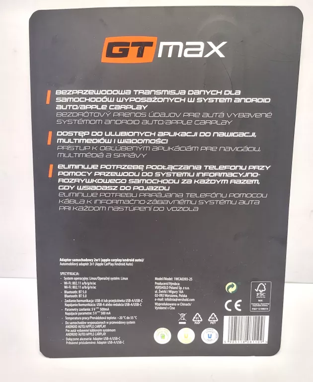 BEZPRZEWODOWY ADAPTER SAMOCHODOWY GT MAX 1WCA0393-25
