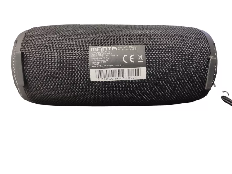GŁOŚNIK BLUETOOTH PRZENOŚNY BEZPRZEWODOWY MANTA SPK140GO-BK SUPERBASS RADI