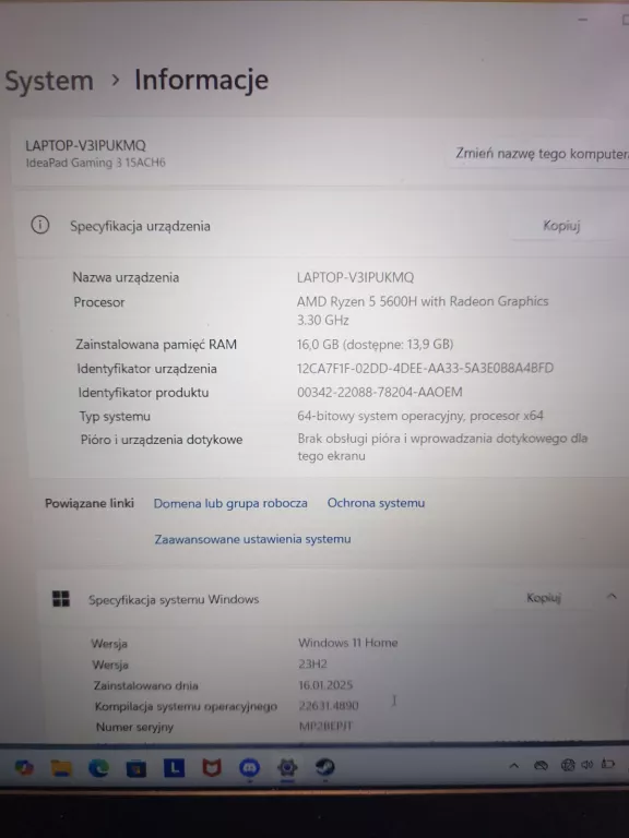 LAPTOP LENOVO IDEAPAD GAMING 3 RYZEN 5 5600H 16/512GB RTX 3050TI