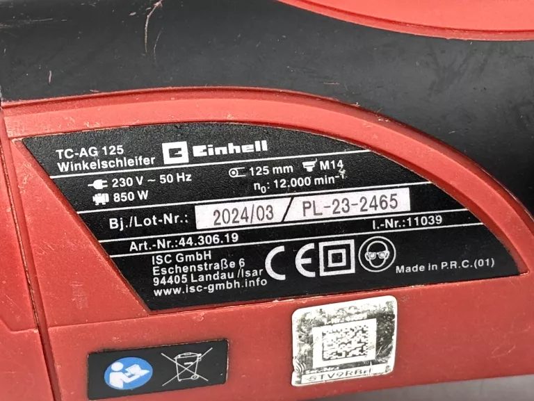 SZLIFIERKA KĄTOWA EINHELL TC-AG 125 850W 125MM 12000RPM