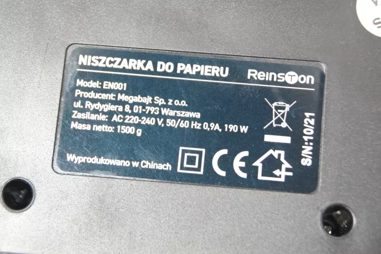 NISZCZARKA DOKUMENTÓW REINSTON EN001 Z POJEMNIKIEM