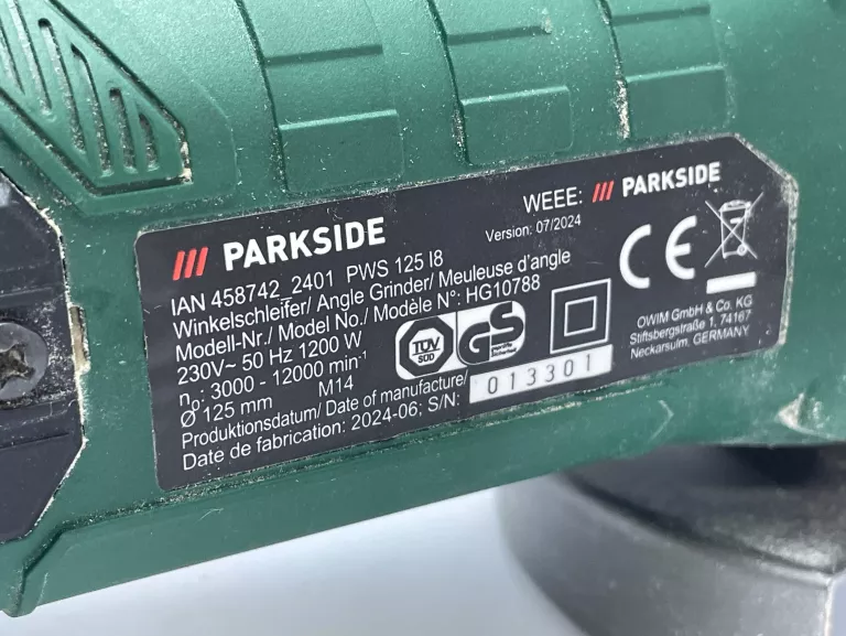 SZLIFIERKA KĄTOWA PARKSIDE PWS 125 I8 1200W