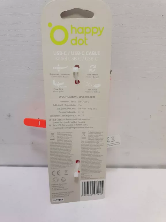 KABEL DO ŁADOWANIA TYP C - TYP C HAPPY DOT 1,5M