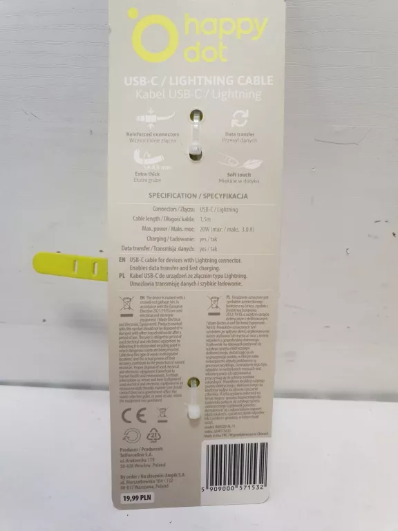 KABEL ŁADUJĄCY TYP C -LIGHTING HAPPY DOT 1,5M