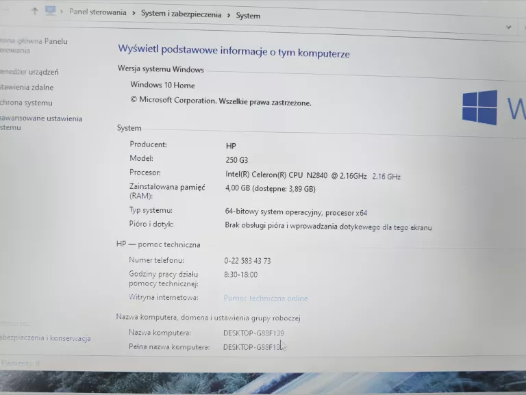 LAPTOP HP 250 G3 + ŁAD WIN 10/500GB HDD/4GB/CELERON N2840 OPIS!!