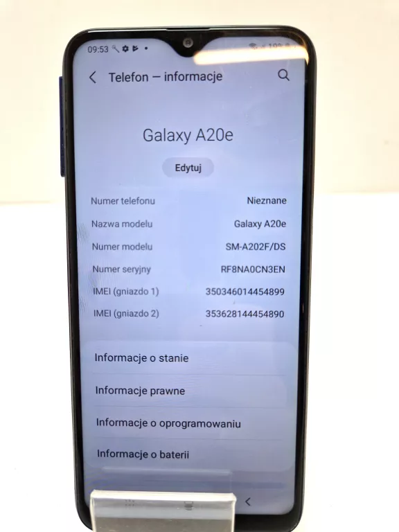 SMARTFON SAMSUNG GALAXY A20E 3 GB / 32 GB 4G (LTE) NIEBIESKI