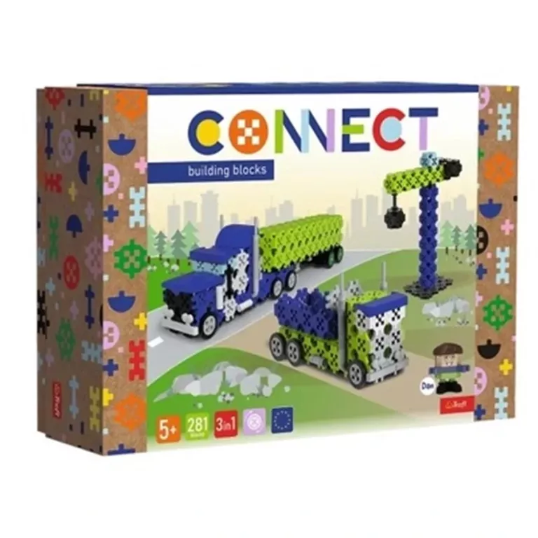 ZESTAW KLOCKÓW TREFL CONNECT 3W1 - POJAZDY BUDOWLANE / SUV Z PRZYCZEPĄ