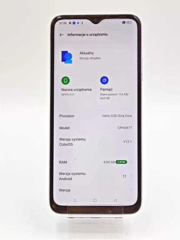 SMARTFON OPPO A17 4 GB / 64 GB 4G (LTE) NIEBIESKI