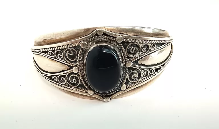 stara-srebrna-bransoletka-z-czarnym-oczkiem-3430g-kamienie-221-32