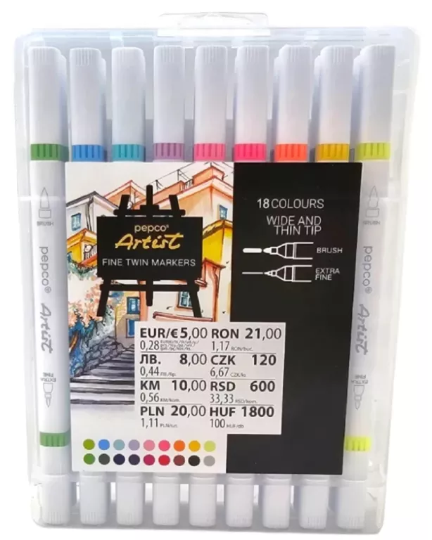 DWUSTRONNE KOLOROWE MARKERY PEPCO ARTIST 18 SZT.