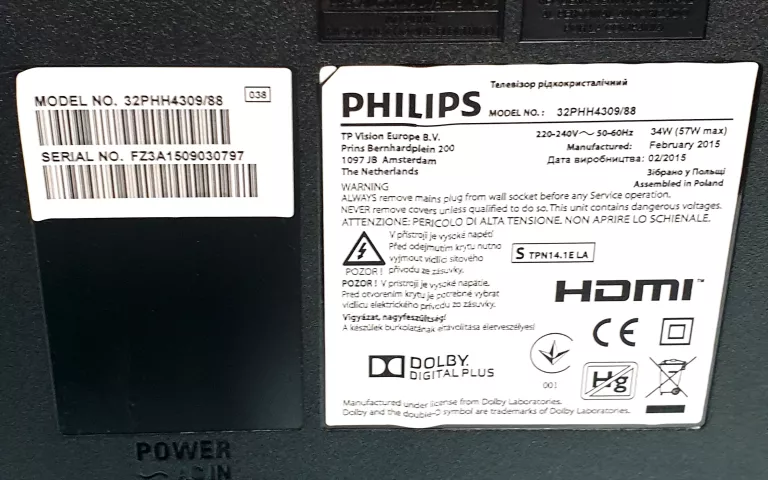 TV PHILIPS 32PHH4309 + PILOT