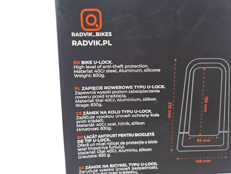 ZAPIĘCIE ROWEROWE TYPU U-LOCK RADVIK