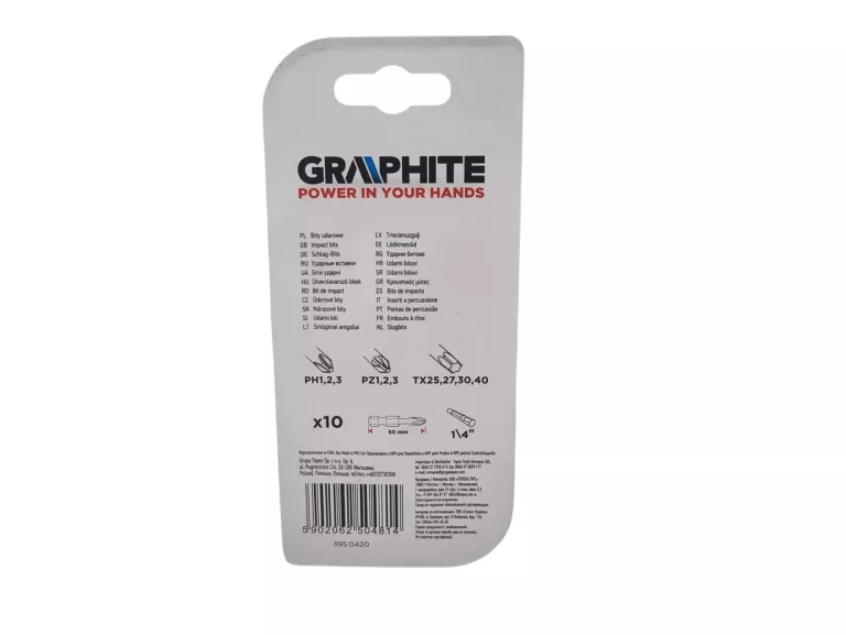 GRAPHITE ZESTAW 10SZT BITÓW UDAROWYCH 50MM