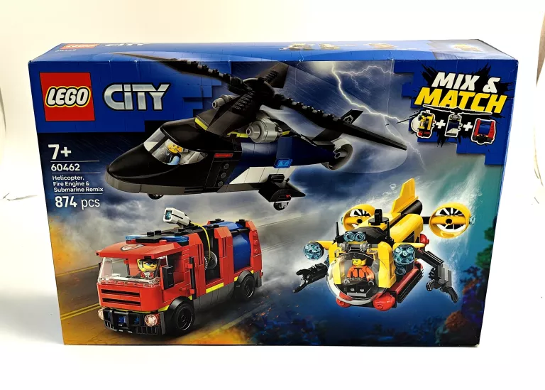 KLOCKI LEGO CITY 60462 ZESTAW Z HELIKOPTEREM, WOZEM STRAŻACKIM I ŁODZIĄ