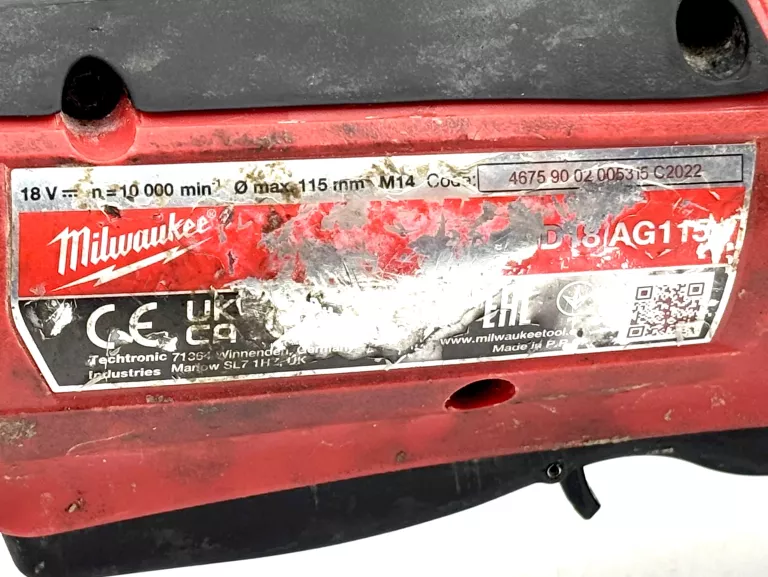 SZLIFIERKA KĄTOWA MILWAUKEE 18V 115MM HD18 AG115 M14 AKUMULATOR 5.0AH