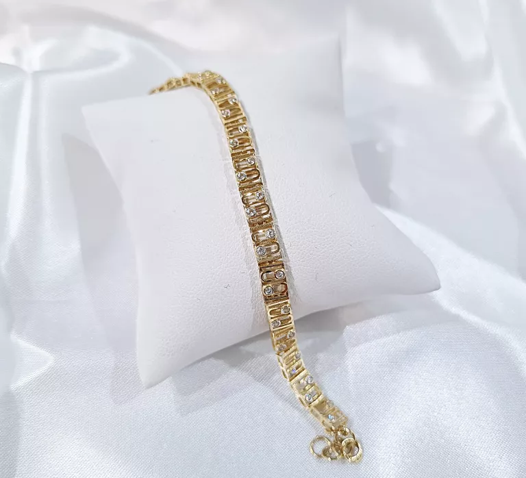 ZŁOTA BRANSOLETKA 585 6,0 G CYRKONIE FILIGRANOWA ELEGANCKA REGULOWANY ROZM