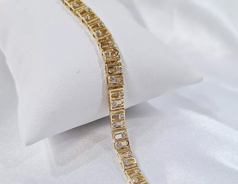 ZŁOTA BRANSOLETKA 585 6,0 G CYRKONIE FILIGRANOWA ELEGANCKA REGULOWANY ROZM