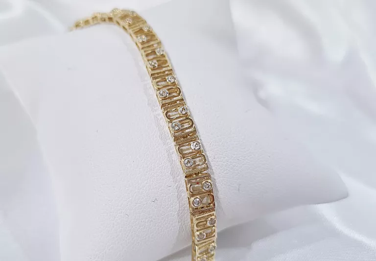 ZŁOTA BRANSOLETKA 585 6,0 G CYRKONIE FILIGRANOWA ELEGANCKA REGULOWANY ROZM