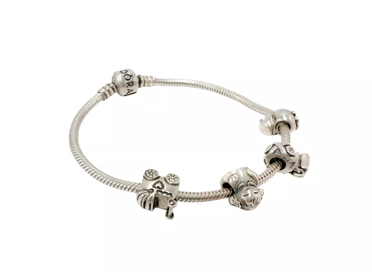 BRANSOLETKA SREBRNA PANDORA 19 CM + 4 CHARMS 29,7G