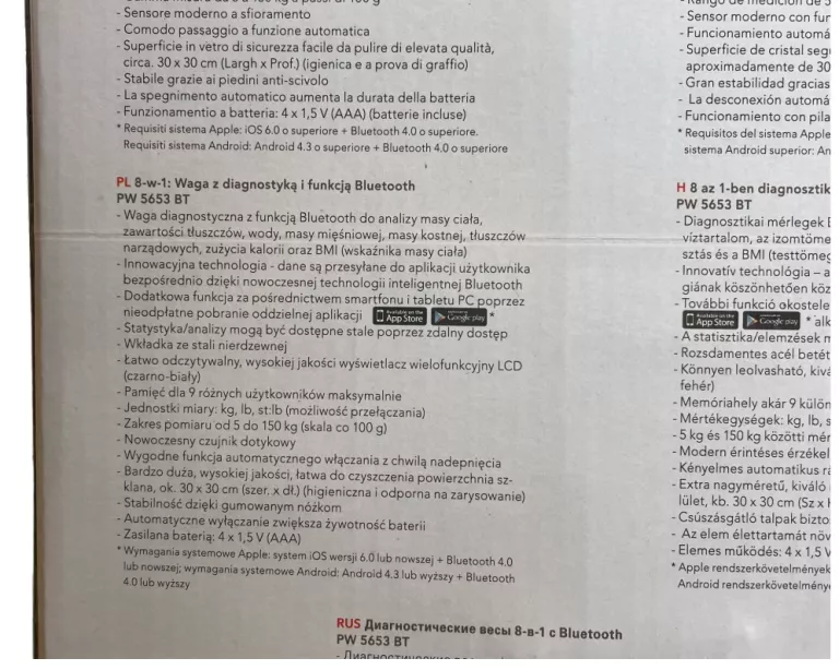 WAGA ŁAZIENKOWA ANALITYCZNA AEG PW 5653 8W1 BLUETOOTH