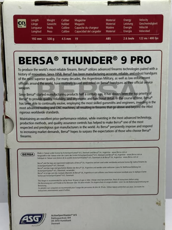 WIATRÓWKA BERSA THUNDER 9 PRO / 4.5MM / CO2 / PUDEŁKO / EAN: 5707843049658
