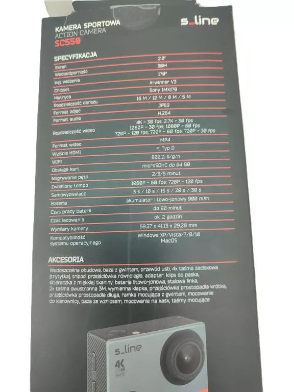 KAMERA SPORTOWA GOTZE & JENSEN S_LINE SC550 + AKCESORIA