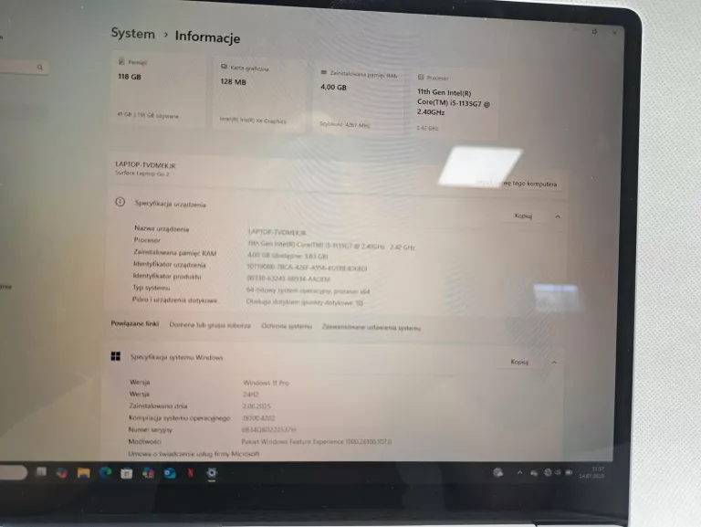 MICROSOFT SURFACE LAPTOP GO 2 INTEL I5-1135G7 4GB 128GB WINDOWS 11 PRO