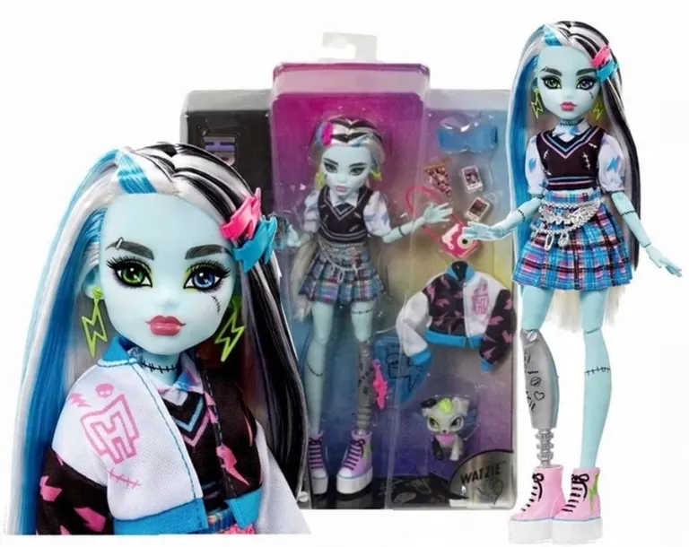LALKA MONSTER HIGH FRANKIE STEIN Z PIESKIEM WATZIE + AKCESORIA HHK53