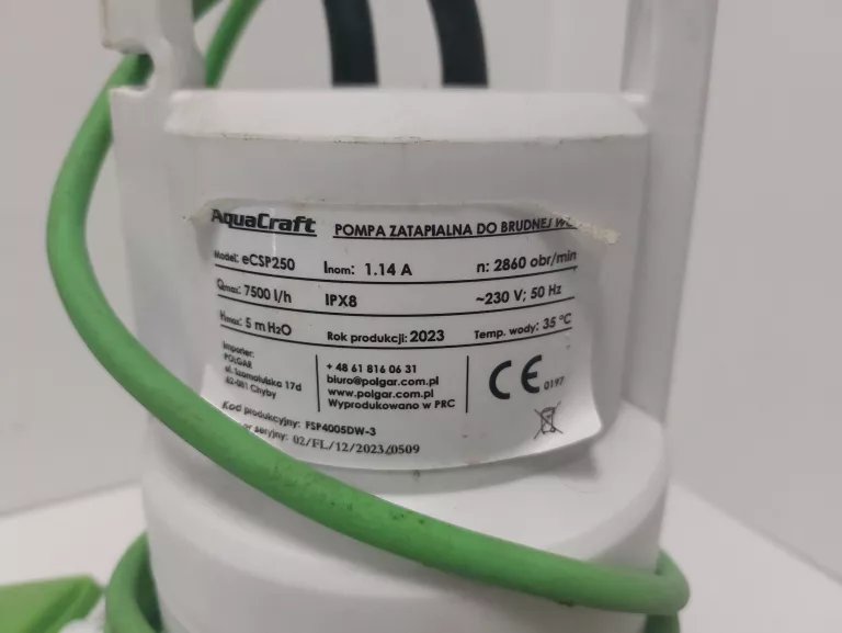 POMPA ZATAPIALNA DO BRUDNEJ WODY AQUACRAFT ECSP250 SOLO