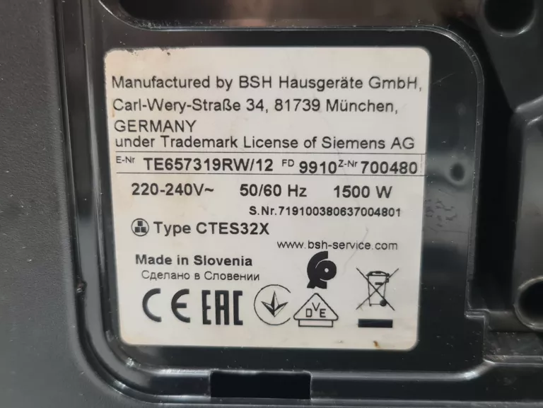 EKSPRES CIŚNIENIOWY SIEMENS EQ6 PLUS S700 AUTOMATYCZNY MLECZNY KAWY: 2434