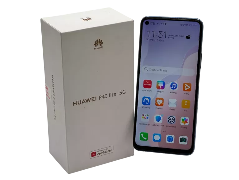 TELEFON HUAWEI P40 LITE 5G CDY-NX9A 6/128GB SILVER - WOLNY RYNEK, JAK NOWY