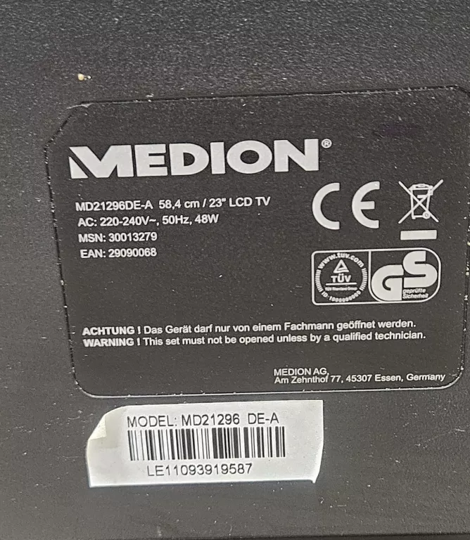 TELEWIZOR MEDION MD 21296 DE-A + PILOT