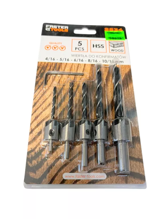 FASTER TOOLS WIERTŁA DO KONFIRMATÓW KPL. - 5CZ. 4-5-6-8-10