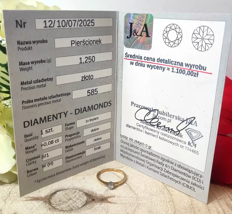 ZŁOTY PIERŚCIONEK Z BRYLANTEM 585/1,25GR ROZMIAR12