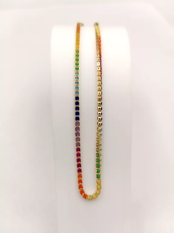 NIENOSZONA ZŁOTA BRANSOLETKA KOLOROWE CYRKONIE 585 DŁ.19CM 1,88G
