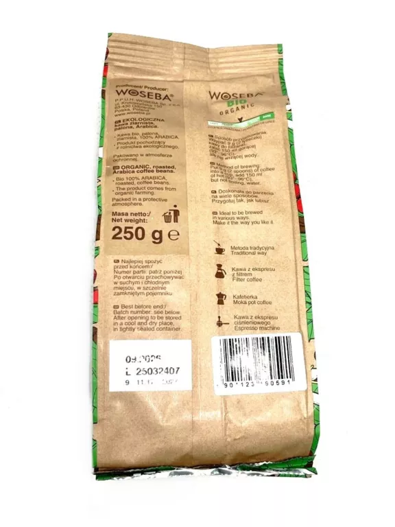 KAWA ZIARNISTA WOSEBA BIO ORGANIC ARABICA 250G
