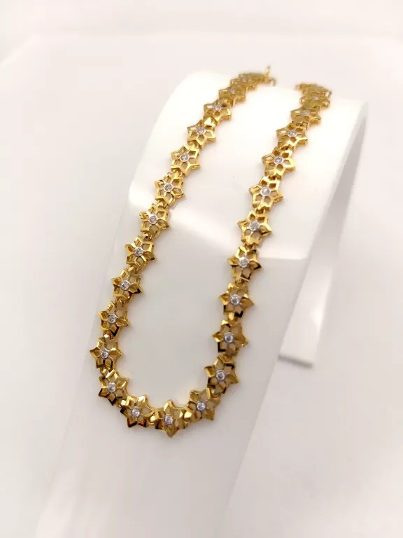NIENOSZONA ZŁOTA BRANSOLETKA KWIATKI Z BIAŁYMI CYRKONIAMI 585 DŁ.19CM 3,74