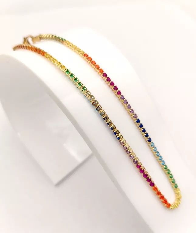 NIENOSZONA ZŁOTA BRANSOLETKA KOLOROWE CYRKONIE 585 DŁ.19CM 1,88G