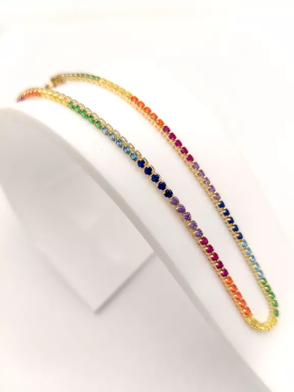 NIENOSZONA ZŁOTA BRANSOLETKA KOLOROWE CYRKONIE 585 DŁ.19CM 1,88G