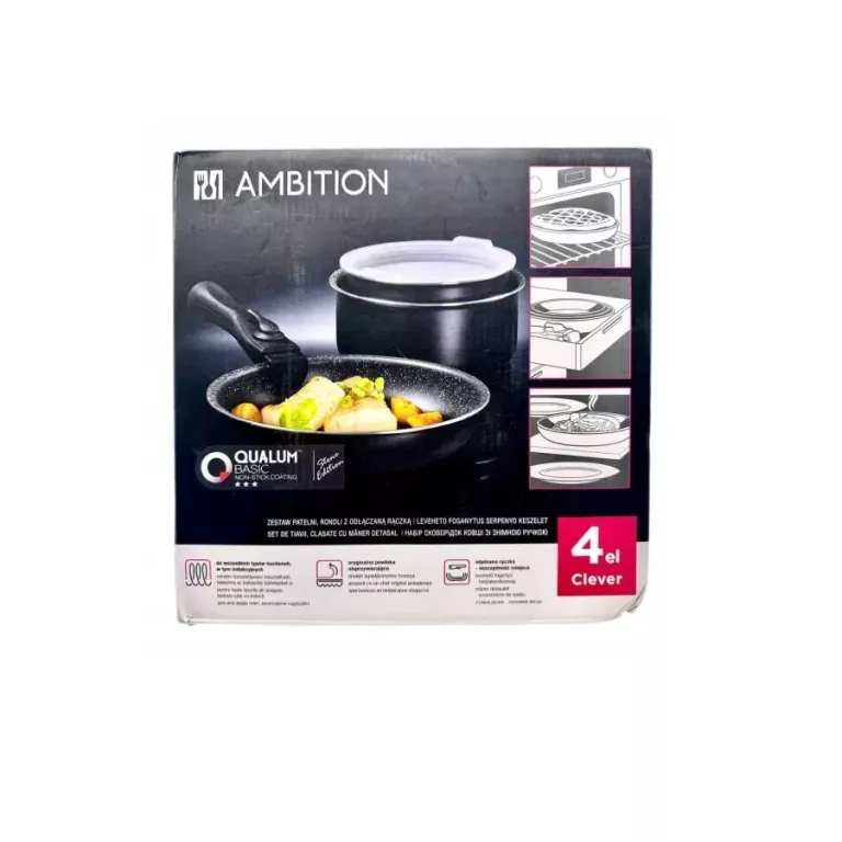 ZESTAW AMBITION CLEVER QUALUM BASIC PATELNIA + 2 RONDLE Z ODŁĄCZANĄ RĄCZKĄ