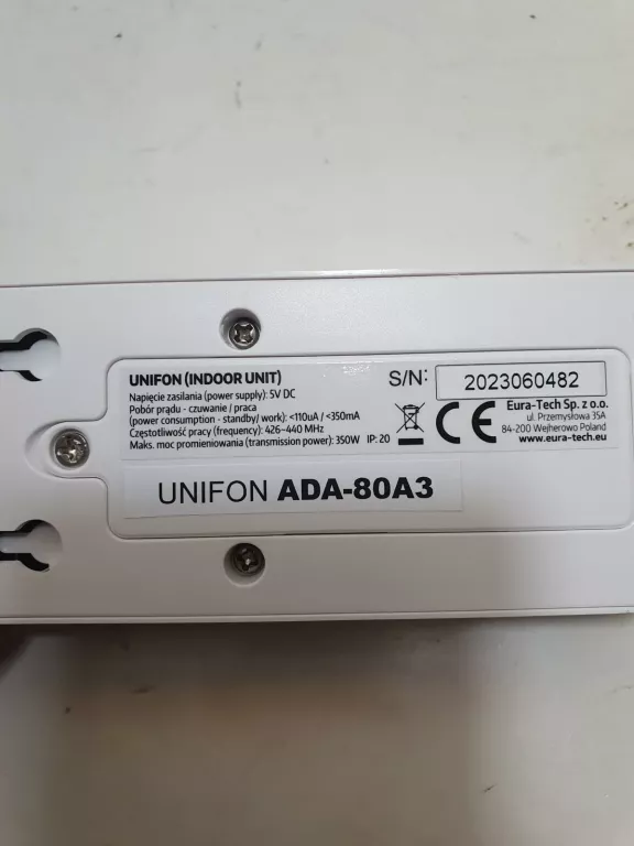 DOMOFON BEZPRZEWODOWY EURA ADP-80A3 - BIAŁO-GRAFITOWY, 426~440 MHZ, ZASIĘG