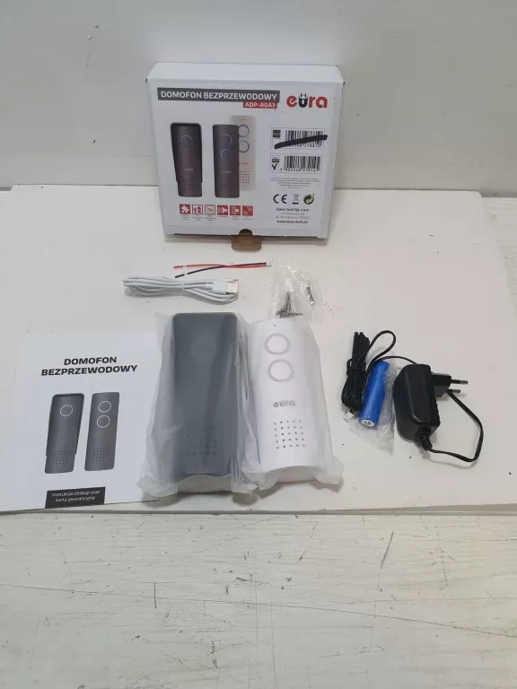 DOMOFON BEZPRZEWODOWY EURA ADP-80A3 - BIAŁO-GRAFITOWY, 426~440 MHZ, ZASIĘG