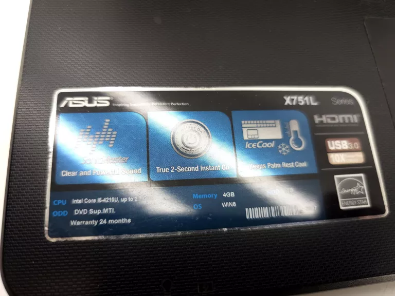LAPTOP ASUS X751L I5-4210/ HDD1000GB/ 8GB/ GEFORCE 840M/ WINDOWS 11