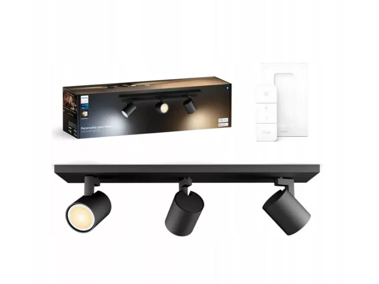 LAMPA SUFITOWA REFLEKTOR LED CZARNY 3X 4,2W CCT PHILIPS HUE + DIMMER SWITC