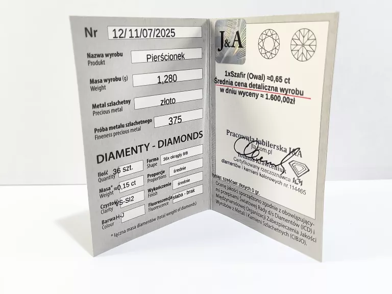 ZŁOTY PIERŚCIONEK DIAMENT 0.15CT P375 1,28G R15